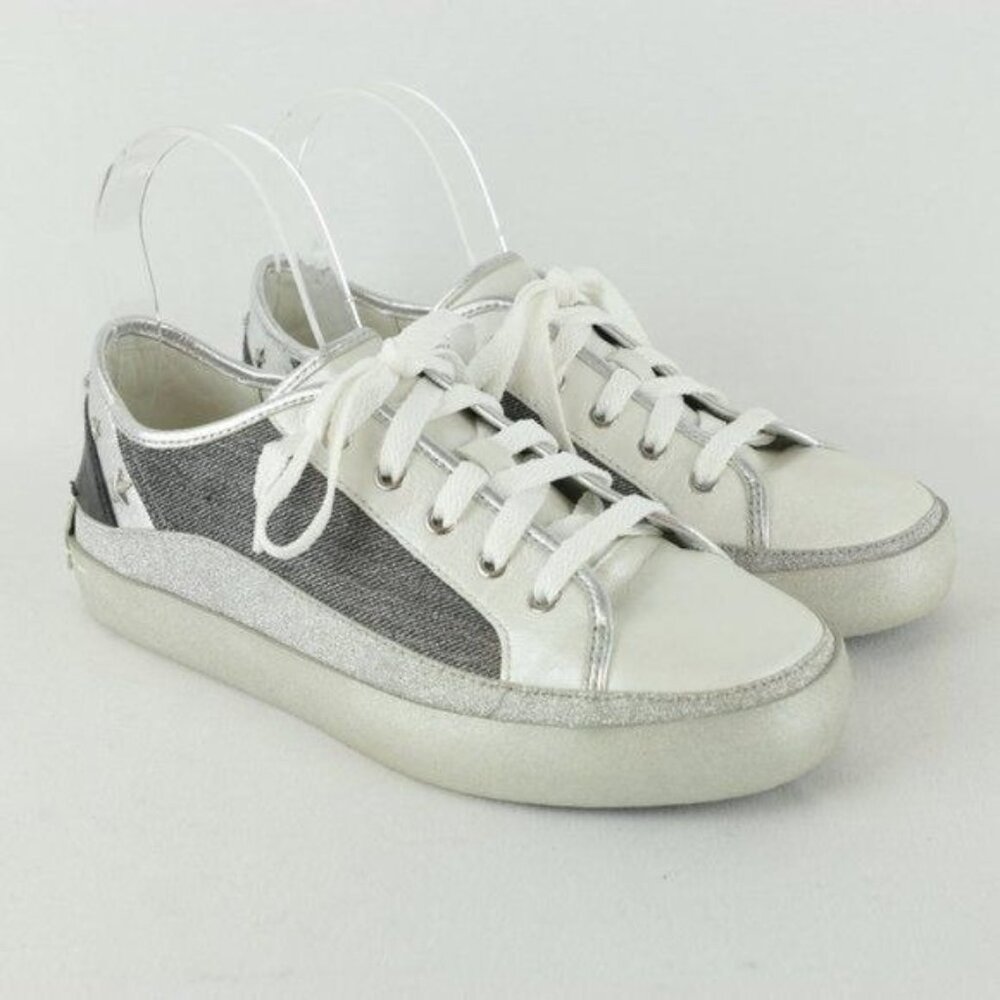 Crime London Women's Size 39 Silver White Leather Studded Low Top Sneakers